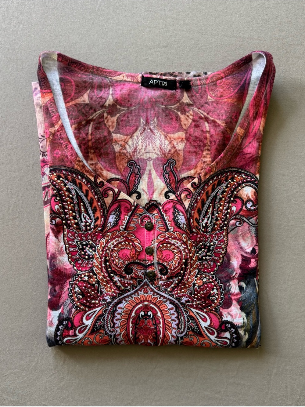 Y2K Early 2000s Apt 9 Multi Pattern Bejeweled Henley Top